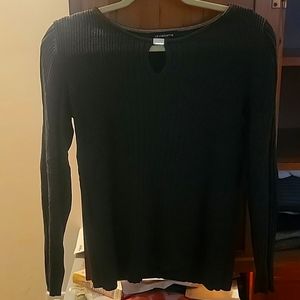 Dark grey sweater with keyhole neck